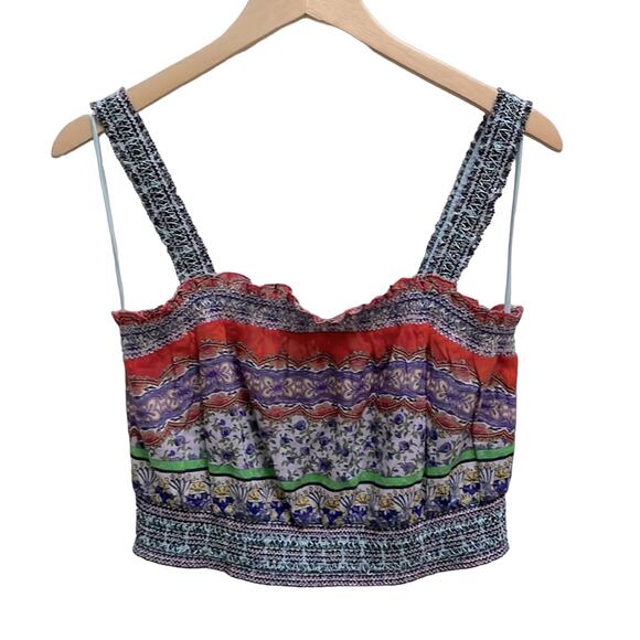 Alice + Olivia Lois Printed Smocked Crop TopIn Ritzymulti Size L NWT - Picture 2 of 11